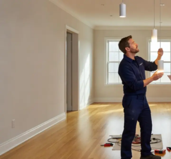 Zespół LIGHT SETUP HOME podczas pracy nad instalacją oświetlenia